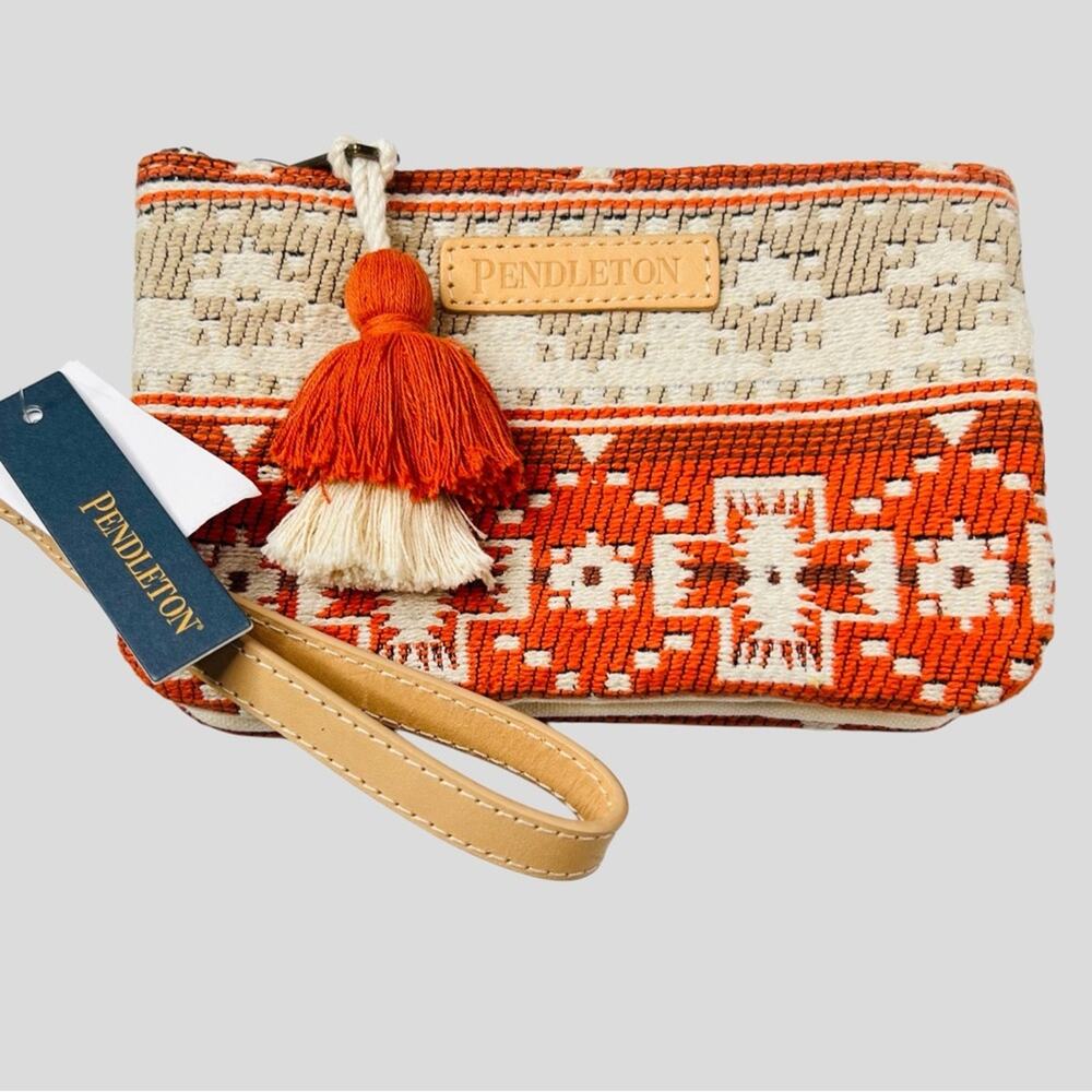 Pendleton Orange Cream Southwestern Woven Tassel Wristlet
